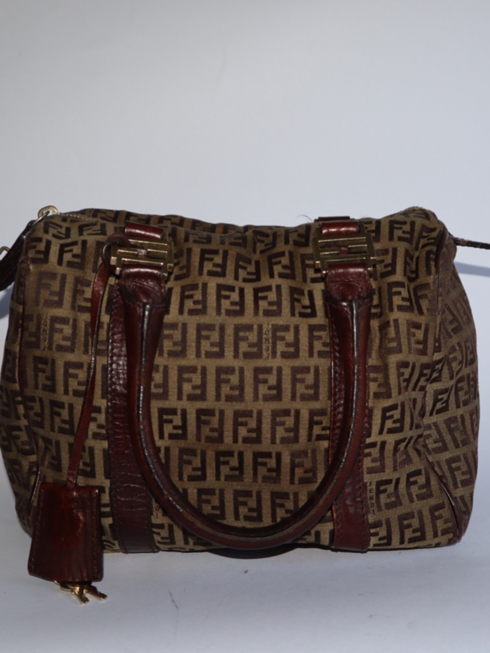 Fendi Zucchino FF Bauletto Vintage Boston Bag Brown